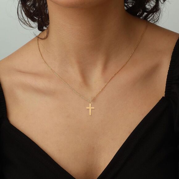 Cross Necklace Gold Simple Dainty Cross Pendant Religious Baptism Gift - Picture 1 of 5